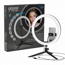 Светильник Gauss кольцевой 15W 800lm 3000-6500K 5V USB IP20 300*23мм черный дим пульт е LED 1/20